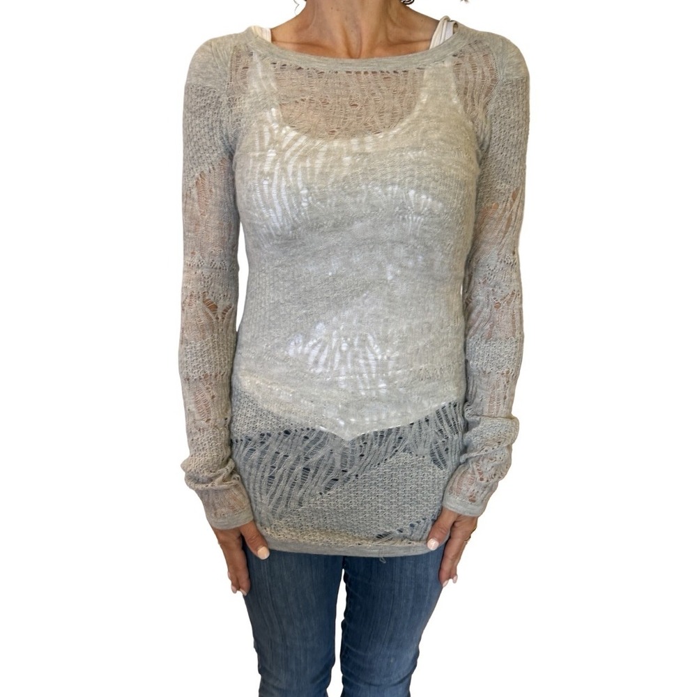 Helmut Lang Small Gray Crochet Knit Sweater Fairycore Boho Grunge Whimsigoth